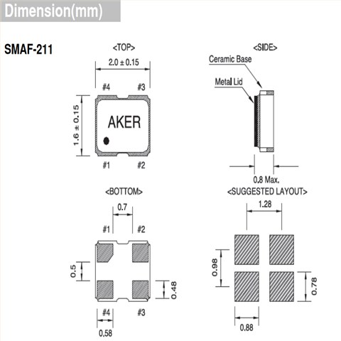 安基晶振,OSC晶振,SMAF-211石英晶体振荡器