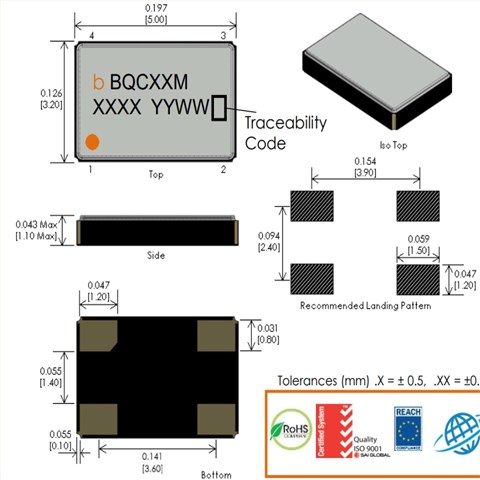 BQCSC系列晶振,5032mm,BQCSC-24MF-DBBGT,24MHZ,Bliley智能手机晶振