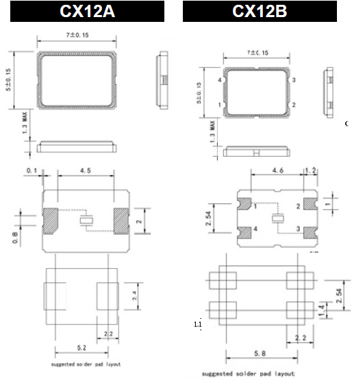 CX12B晶振,无源7050石英晶振,SMD石英晶体谐振器