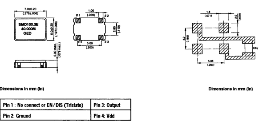 7050mm,GED有源振荡器,SMD100.3C(E/D)-52.000MHz,SMD100系列,52MHZ